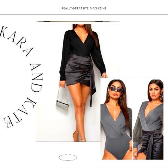 💼Gray V-Neck Bodysuit Blouse - Picture 6 of 6